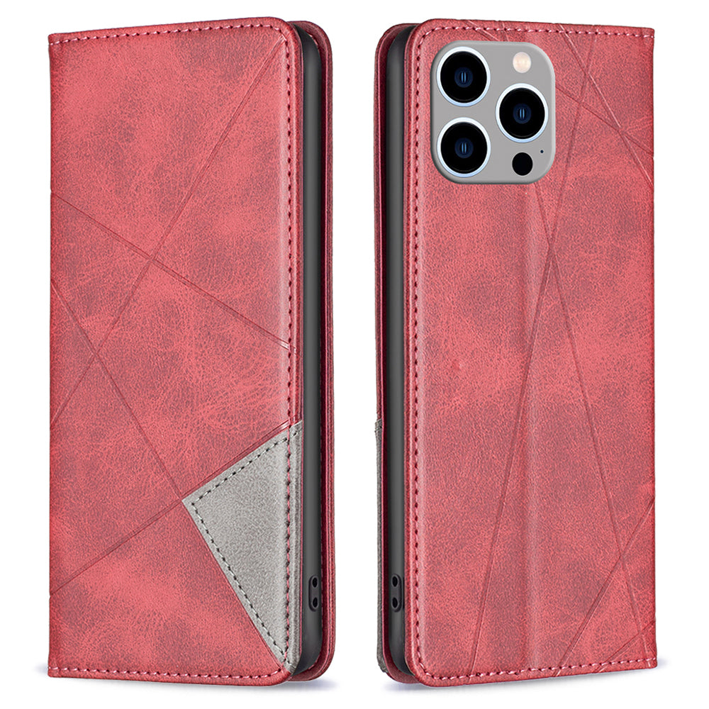 Uniqkart for iPhone 15 Pro Max Stand Leather Phone Cover Card Holder Shell Imprinted Line Cell Phone Case - Red Uniqkart for iPhone 15 Pro Max Stand Leather Phone Cover Card Holder Shell Imprinted Line Cell Phone Case - Red